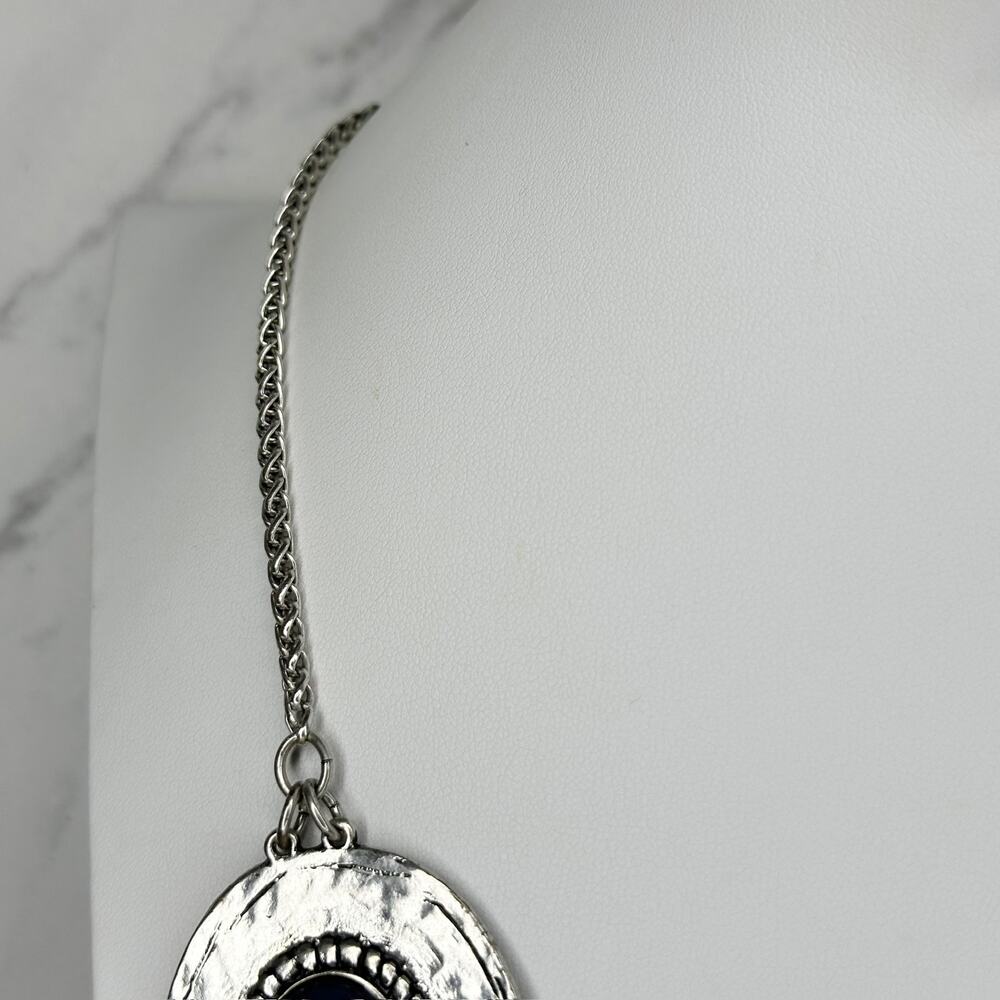 Chico's Blue Cabochon Silver Tone Disc Station Bib Necklace ✨ - Picture 11 of 11